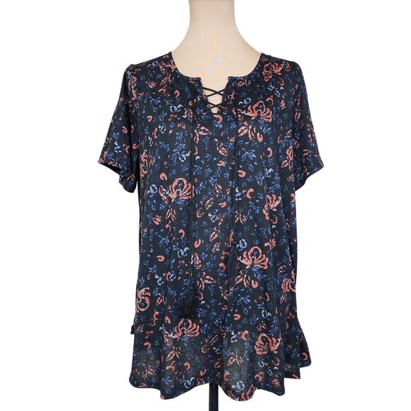 Vintage Lace Up XL Boho Top - Picture 1 of 5